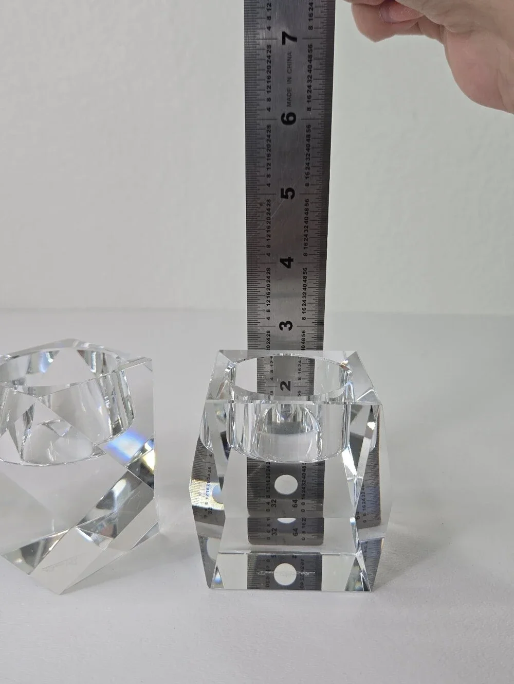 Rosenthal‎ Crystal Candle Holder Pair Regency Geometric Faceted Votive Tea Light